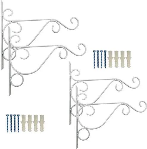 TIHOOD 4PCS Metal Plant Bracket Iron Wall Mount Lanterns Hangers for Hanging Bird Feeders, Lanterns, Wind Chimes, Planters, Outdoor Decoration Hooks (White) by GreenHaven Gardens