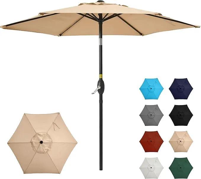 Aok Garden 7.5 ft Patio Umbrella Outdoor Market Umbrella Tilt Button and Crank 6 Ribs for Deck Lawn Pool& Backyard by GreenHaven Gardens