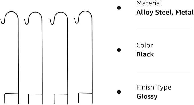 Ashman Shepherd's Hooks 35 Inch (4 Pack), Black, Made of Premium Metal for Hanging SolarLights, Bird Feeders, Mason Jars, Christmas Lights, Lanterns, Garden Stakes and Wedding Décor. by GreenHaven Gardens