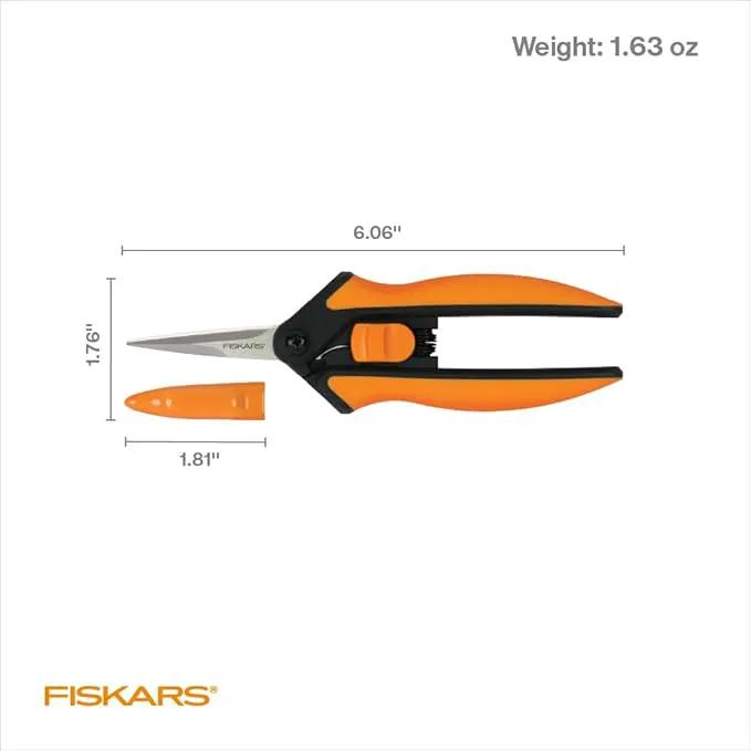 Fiskars Micro-Tip Pruning Snips - 6" Garden Shears with Sheath and Comfort Grip - Sharp Steel Blades - Quality Pruning Shears for Plants in Grow Tents and Hydroponics - Garden Tools by GreenHaven Gardens