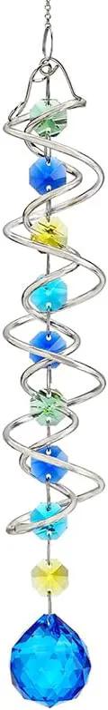 H&D HYALINE & DORA 17.7inch Gazing Ball Spiral Tail,Decorative Wind Spinner Sun Catcher,Rainbow Maker Double-Spiral W/Sea Blue Crystal Ball and Chain,Glass Crystals for Indoor Outdoor Decoration by GreenHaven Gardens