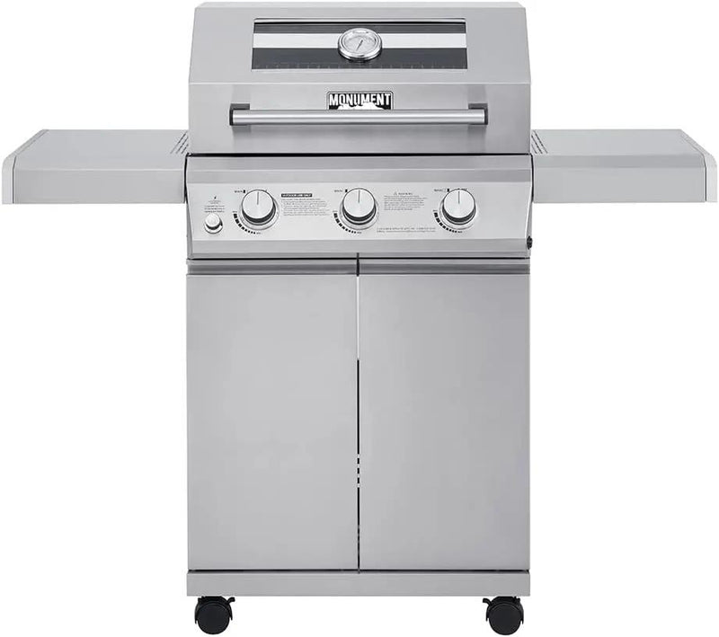 Monument Grills Larger 3-Burner Propane Gas Grills barbeque Stainless Steel Heavy-Duty Cabinet Style with Knob Controls, Outdoor Use, Mesa 300 by GreenHaven Gardens