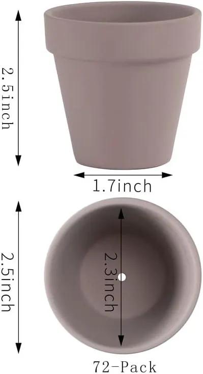 Yishang 72 pcs Small Mini Grey Clay Pots, 2.5'' Terracotta Pot Clay Ceramic Pottery Planter,Cactus Flower Terra Cotta Pots,Succulents Nursery Pots,with Drainage Hole,Great for Crafts,Wedding Favor by GreenHaven Gardens