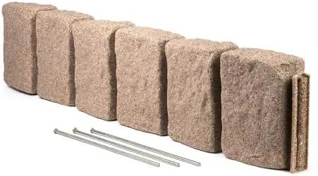 Beuta Landscape Edging | Garden Edging Border | Faux Stone Block XL for Lawn Edging, Flower Beds & Yard Edging – 1 Pack | Each Section Has 6 Blocks 48" L x 4" W x 9.5" H | 3 Spikes | Sandstone by GreenHaven Gardens