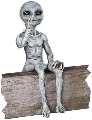 Rude Alien Statue “Flipping The Bird” 10″ H Shelf Sitter Extraterrestrial Figurine Funny Home or Garden Decoration (Alien Gray) by GreenHaven Gardens