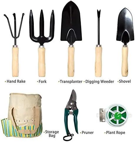 Garden Tools Set 10 Pcs, Heavy Duty Gardening Tool Kit with Storage Organizer, Ergonomic Hand Digging Weeder/Rake/Shovel/Fork/Sprayer/Gloves/Plant Rope/Pruner by GreenHaven Gardens