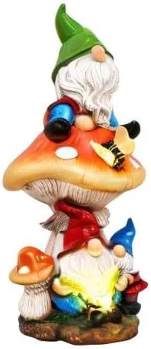 TERESA'S COLLECTIONS Garden Gnomes Statues Decorations for Yard with Solar Lights, Resin Sculptures& Statues on Mushroom Reading Garden Outdoor for Patio Lawn Ornaments,Ideal Gifts for Mom, 12.6" by GreenHaven Gardens