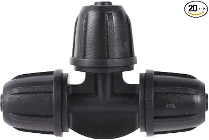 20-Pack Quick-Connect Locking 1/4" Drip Irrigation Tee Coupling Connectors, Upgraded 3-Way Tee Fittings for 1/4 Inch Irrigation Tubing, Drip Kit (Tee - 20 Pack) by GreenHaven Gardens