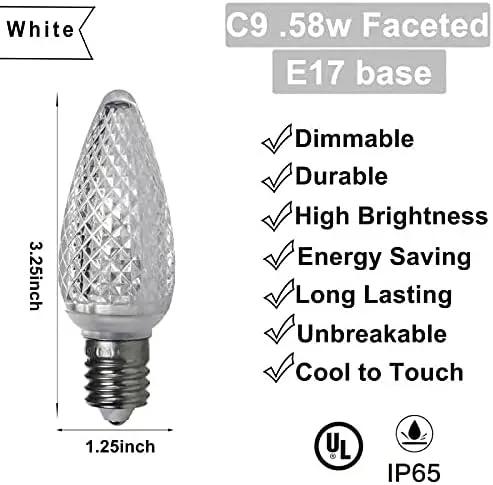 Set of 25 C9 White Faceted Cover Led Replacement Light Bulbs, Dimmable High Brightness E17 Christmas Decorative String Lights for Outdoor Holiday Decoration (White) by GreenHaven Gardens