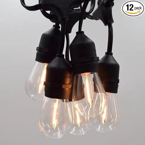 Hometown Evolution, Inc. E26 Outdoor Commercial String Lights with Suspended Socket for Weatherproof Heavy Duty Vintage Outside Lighting (S14 LED Plastic, 24 Foot 12 Socket) by GreenHaven Gardens
