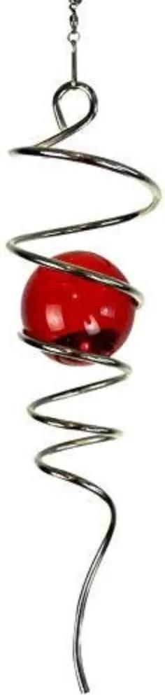 FONMY Gazing Ball Stainless Steel Spiral Tail-Decorative Wind Spinner, with Hanging Swivel Hook, Indoor Outdoor Decoration Silver Red -13 inch Height by GreenHaven Gardens