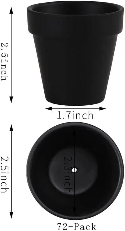 Yishang 72 pcs Small Mini Black Clay Pots, 2.5'' Terracotta Pot Clay Ceramic Pottery Planter,Cactus Flower Terra Cotta Pots,Succulents Nursery Pots,with Drainage Hole,Great for Crafts,Wedding Favor by GreenHaven Gardens