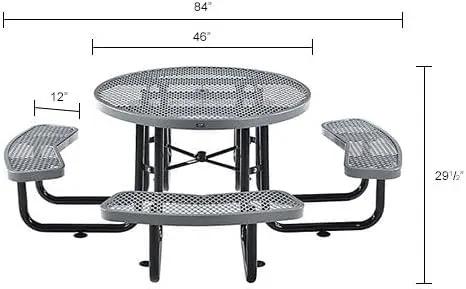 Global Industrial 46" Round Picnic Table, Expanded Metal, Gray Thermoplastic Coating, Attached Benches, 1-1/2” Umbrella Pole Hole, Outdoor-Rated, 1000 lb Capacity by GreenHaven Gardens