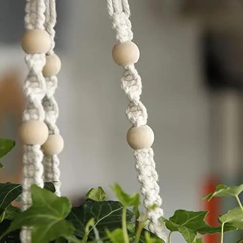 32inch Macrame Plant Holder,Indoor Hanging Planters with Wood Beads No Tassels Boho Home Decor (Ivory) by GreenHaven Gardens