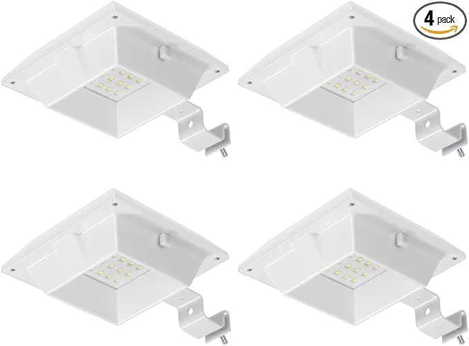4 Pack White Solar Powered Gutter Lights Outdoor Decorative Waterproof 12 LEDs Yard Lamp for Lighting Fence, Railing, Outside Wall, Deck, Garden, Path, Backyard, Walkway, Patio, Holeless Installation by GreenHaven Gardens