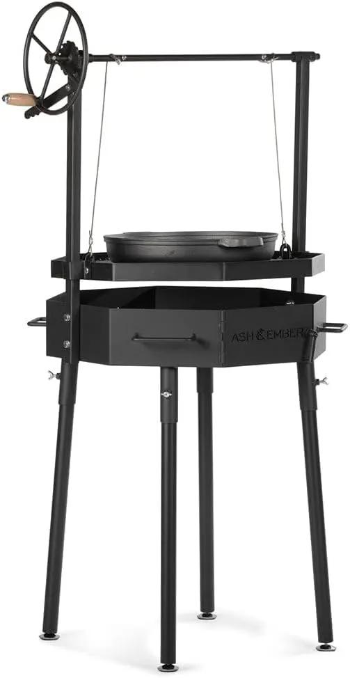 TITAN GREAT OUTDOORS Ash & Ember Santa Maria Grill, Argentine Style Open Fire Grill, Adjustable Cooking Grate with Flywheel, BBQ Grill Comes with Cast Iron Skillet by GreenHaven Gardens