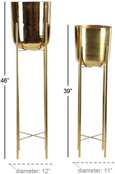 CosmoLiving by Cosmopolitan Metal Indoor Outdoor Planter Tall Indoor Outdoor Dome Large Planter Pot with Removable Stand, Set of 2 Planters 39", 46"H, Gold by GreenHaven Gardens