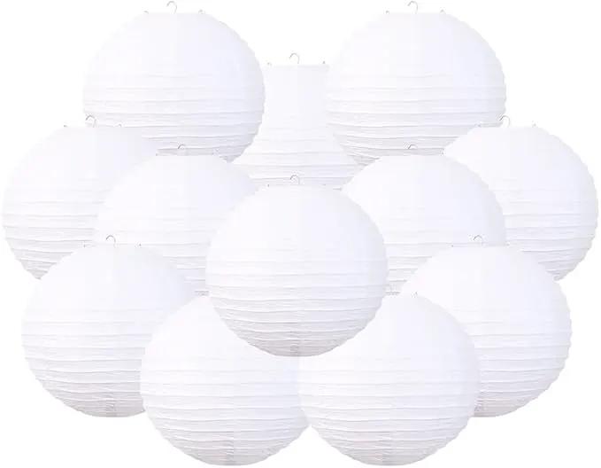 Foclover White Paper Lanterns 12 Pcs 14" Chinese Round Paper Hanging Decorations Ball Lanterns Lamps for Home Decorations, Parties, Birthdays and Weddings by GreenHaven Gardens