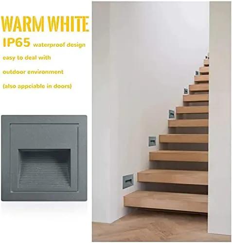 4Pack 3W LED Recessed Light120V Step Lights Warm White 3000K IP65 Waterproof Recessed Wall Light Staircase Light lamp, Inside Outside Garden Balcony Corridor, Aluminum,Grey