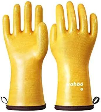 LANON Protection wahoo Liquid Silicone Smoker Oven Gloves, Food-Contact Grade, Heat Resistant Gloves for Cooking, Grilling, Baking, Yellow, XL/10 by GreenHaven Gardens