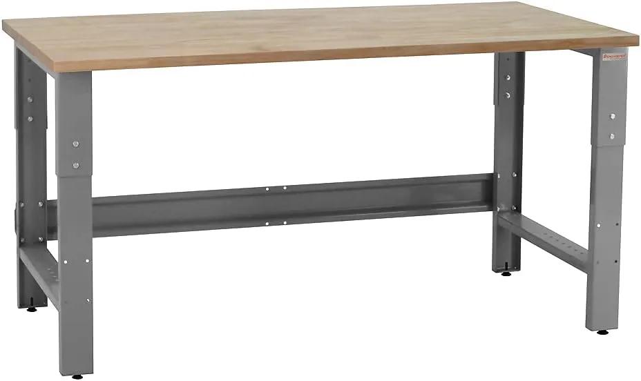 Table & Workbench: 1" Thick Solid Oiled Wood Butcher Block Top, Height Adjustable - 30" D x 48" L x 30" - 36" H - by BenchPro by GreenHaven Gardens