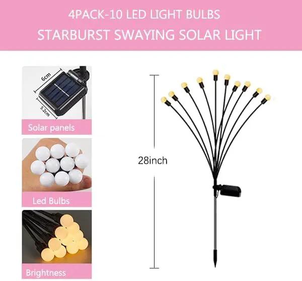 4 Pack Outdoor Solar Firefly Lights, 40 Globes LED, Waterproof, Warm White by GreenHaven Gardens