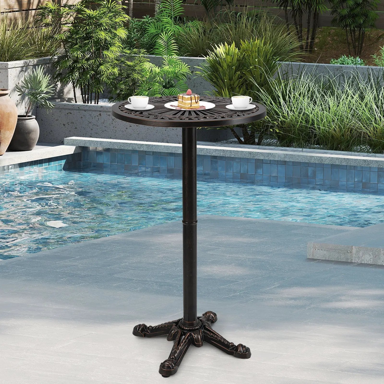 41.5 Inch Patio Round Bar Table Cast Aluminum Bistro Table for Garden-Bronze by DirectDeals