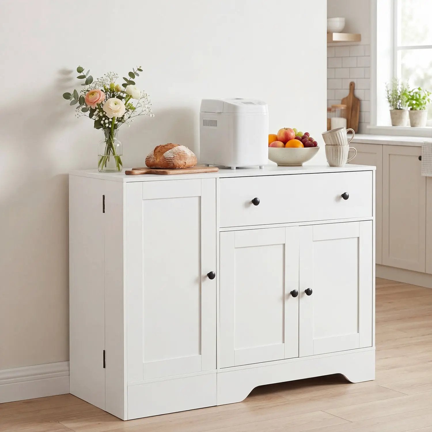 Coffee Bar Cabinet with Rolling Wheels and 3 Doors - 41.5" by DirectDeals
