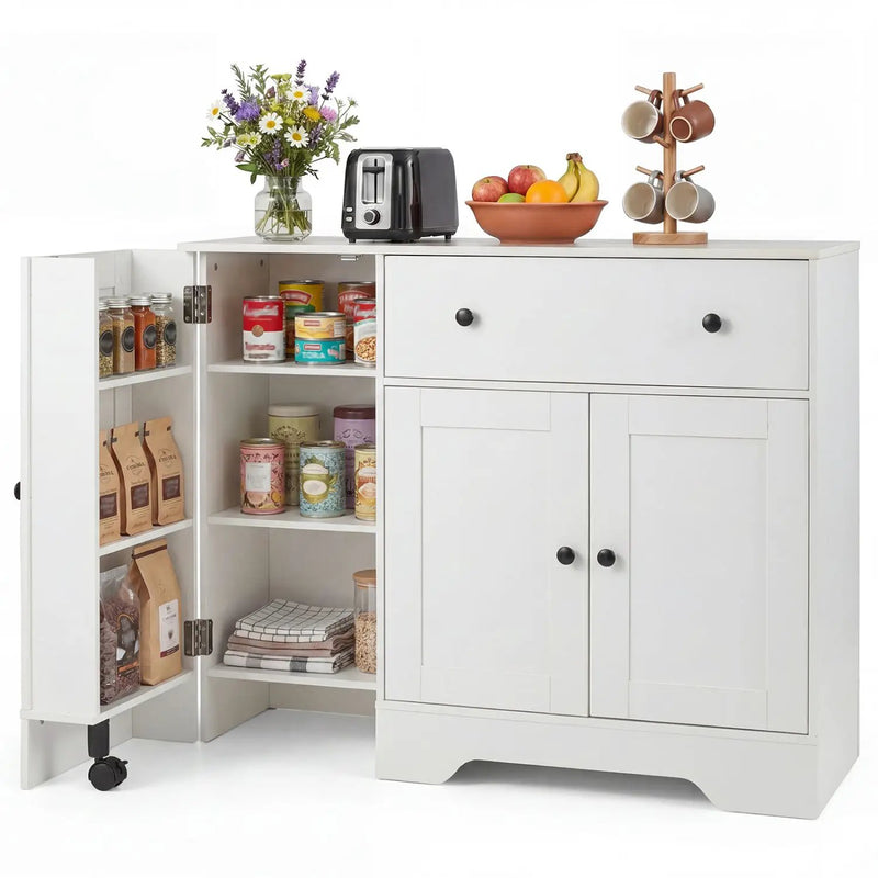 Coffee Bar Cabinet with Rolling Wheels and 3 Doors - 41.5" by DirectDeals