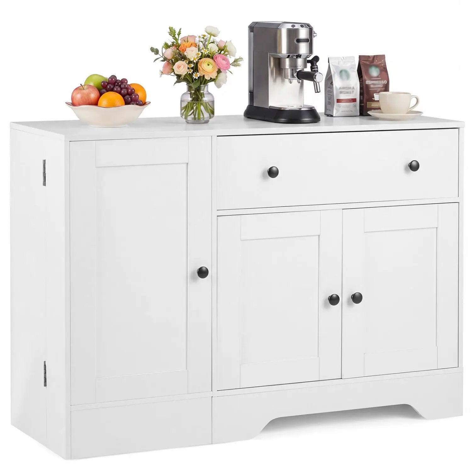 Coffee Bar Cabinet with Rolling Wheels and 3 Doors - 41.5" by DirectDeals
