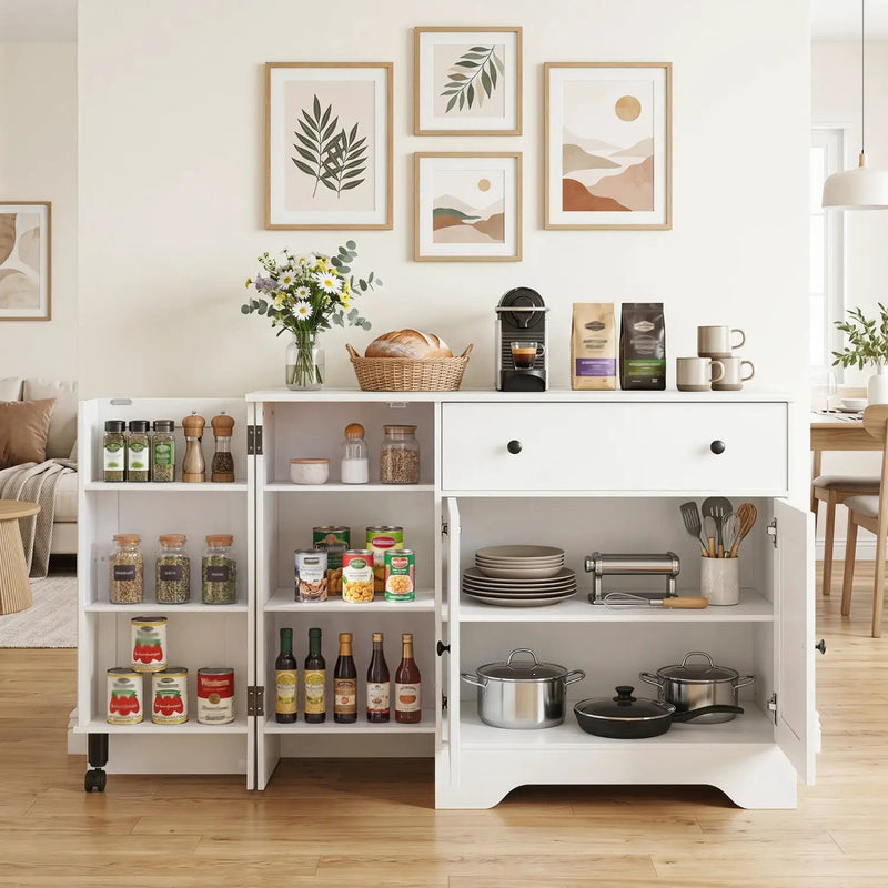 Coffee Bar Cabinet with Rolling Wheels and 3 Doors - 41.5" by DirectDeals