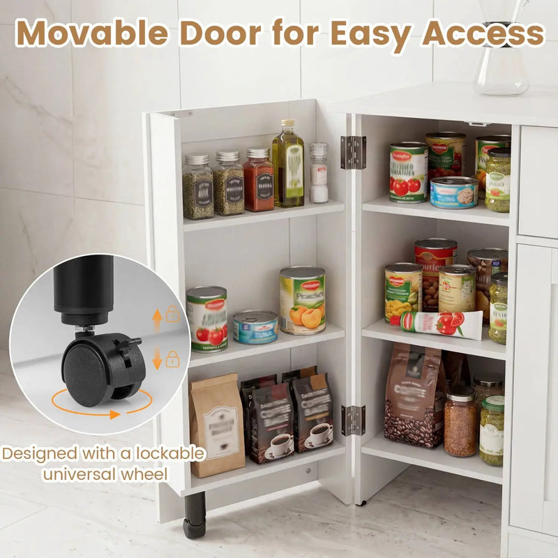 Coffee Bar Cabinet with Rolling Wheels and 3 Doors - 41.5" by DirectDeals