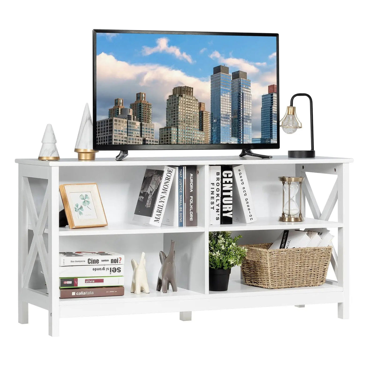 Wooden TV Stand Entertainment for TVs up to 55 Inch with X-Shaped Frame, photo 20 of 32