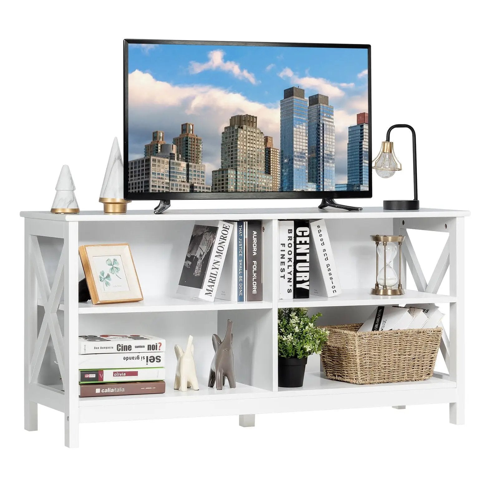 Wooden TV Stand Entertainment for TVs up to 55 Inch with X-Shaped Frame by DirectDeals