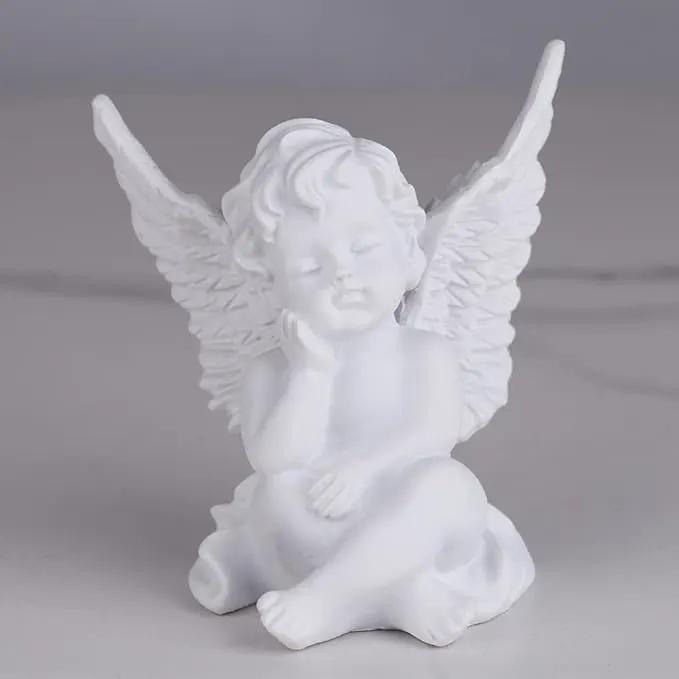 orenm 2 Pack Resin Cherubs White Angel Statue Figurine, Garden Sleeping Cherub Statue Sculpture Indoor Outdoor Home Decoration, Cute Adorable Angle Sculpture Memorial Statue(4" Height) (White) by GreenHaven Gardens