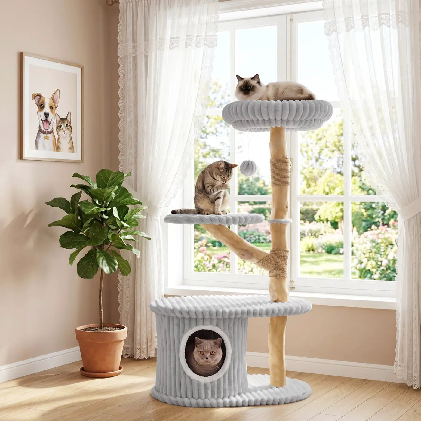 41-Inch Cat Tower with Real Wood Branches & Scratching Posts by DirectDeals