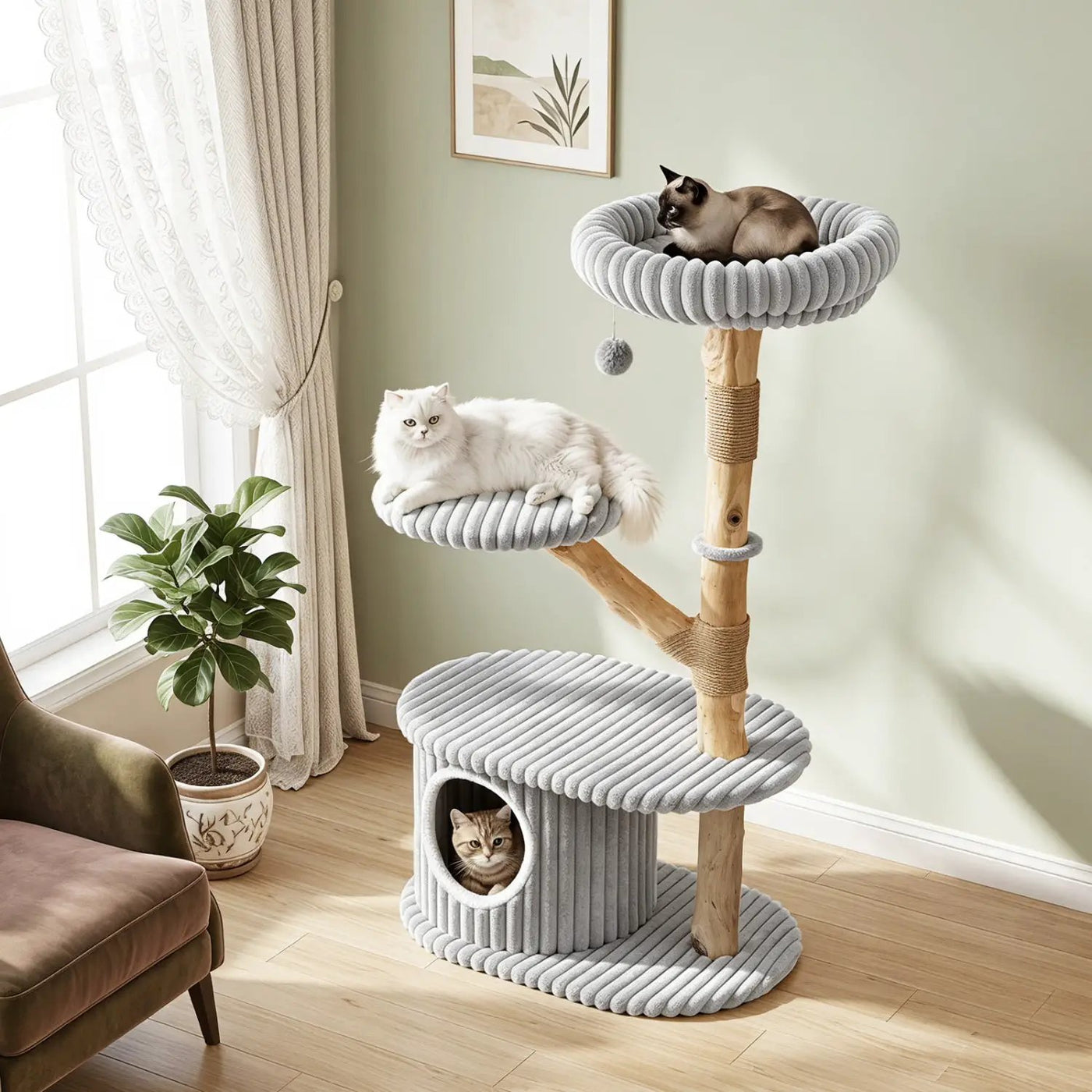 41-Inch Cat Tower with Real Wood Branches & Scratching Posts by DirectDeals