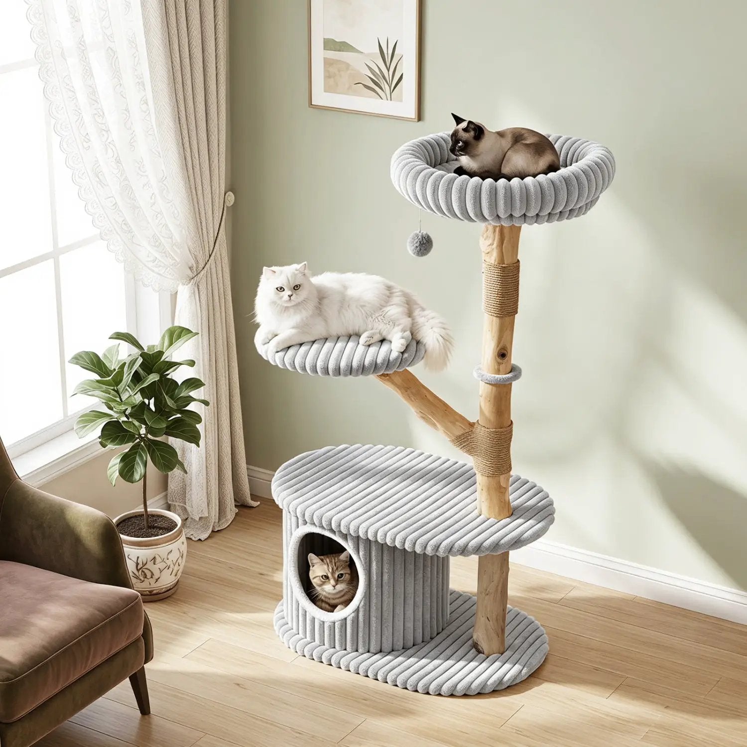 41-Inch Cat Tower with Real Wood Branches & Scratching Posts by DirectDeals