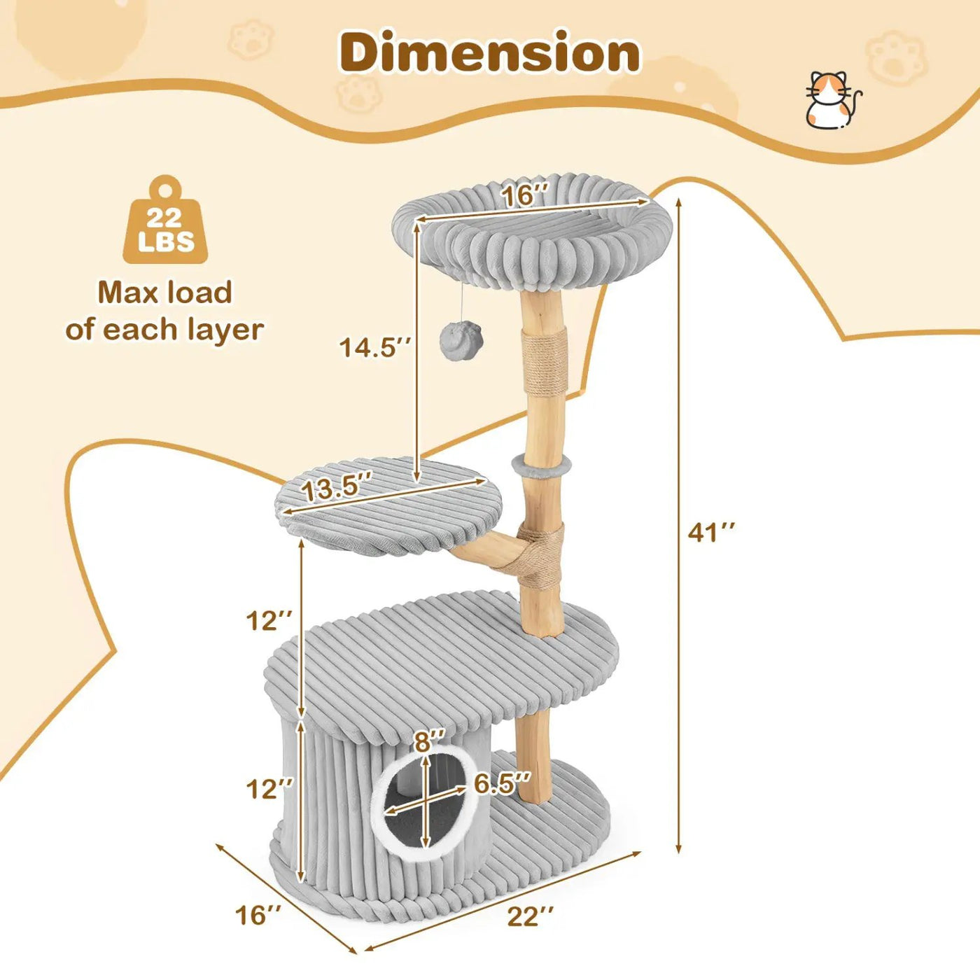 41-Inch Cat Tower with Real Wood Branches & Scratching Posts by DirectDeals