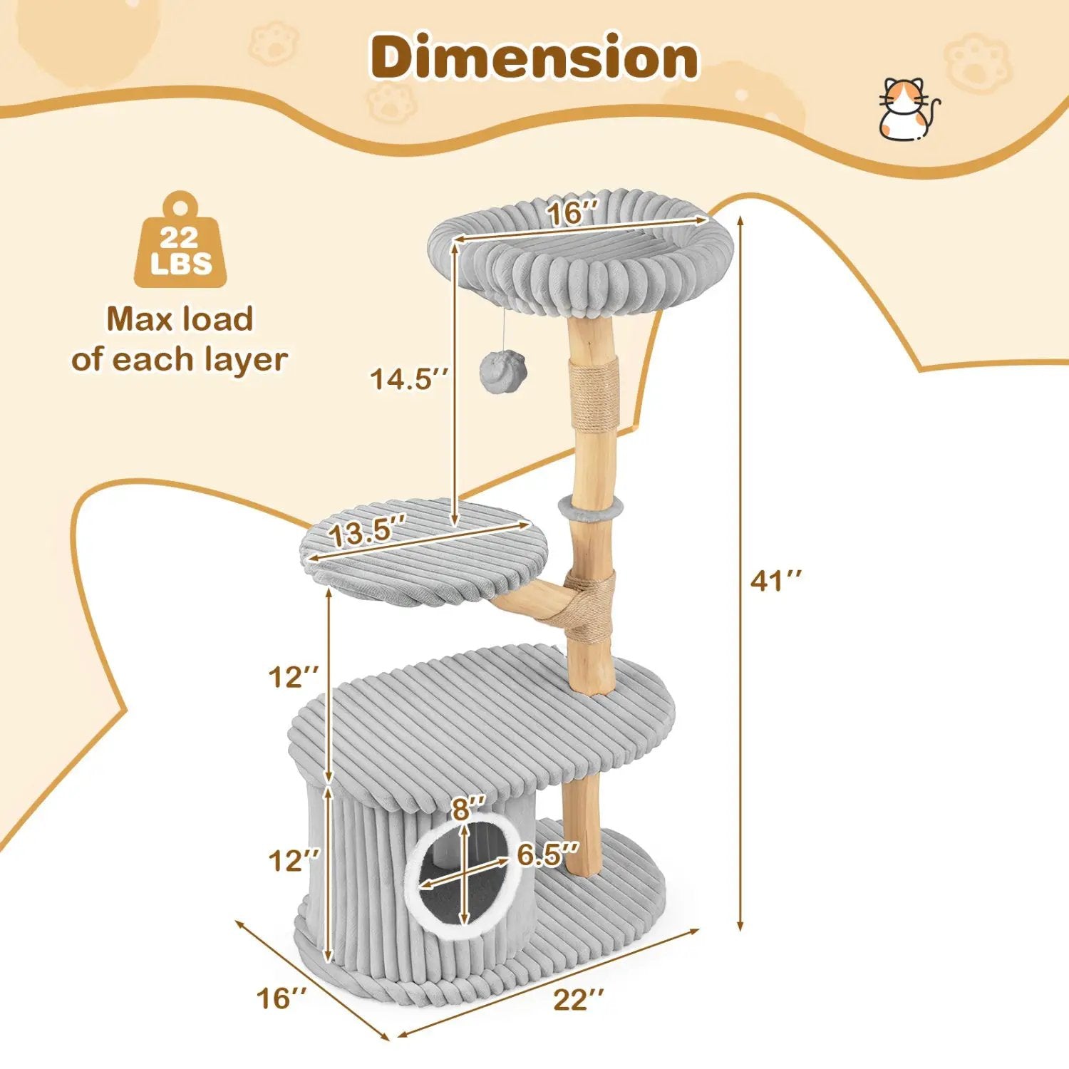 41-Inch Cat Tower with Real Wood Branches & Scratching Posts by DirectDeals