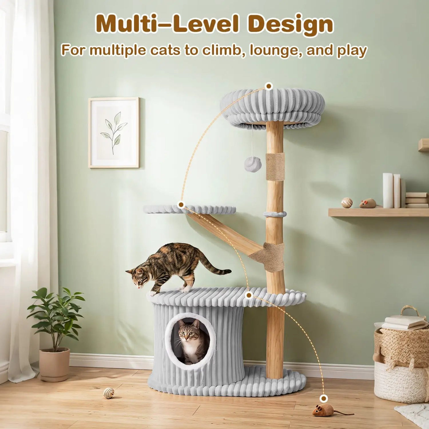 41-Inch Cat Tower with Real Wood Branches & Scratching Posts by DirectDeals
