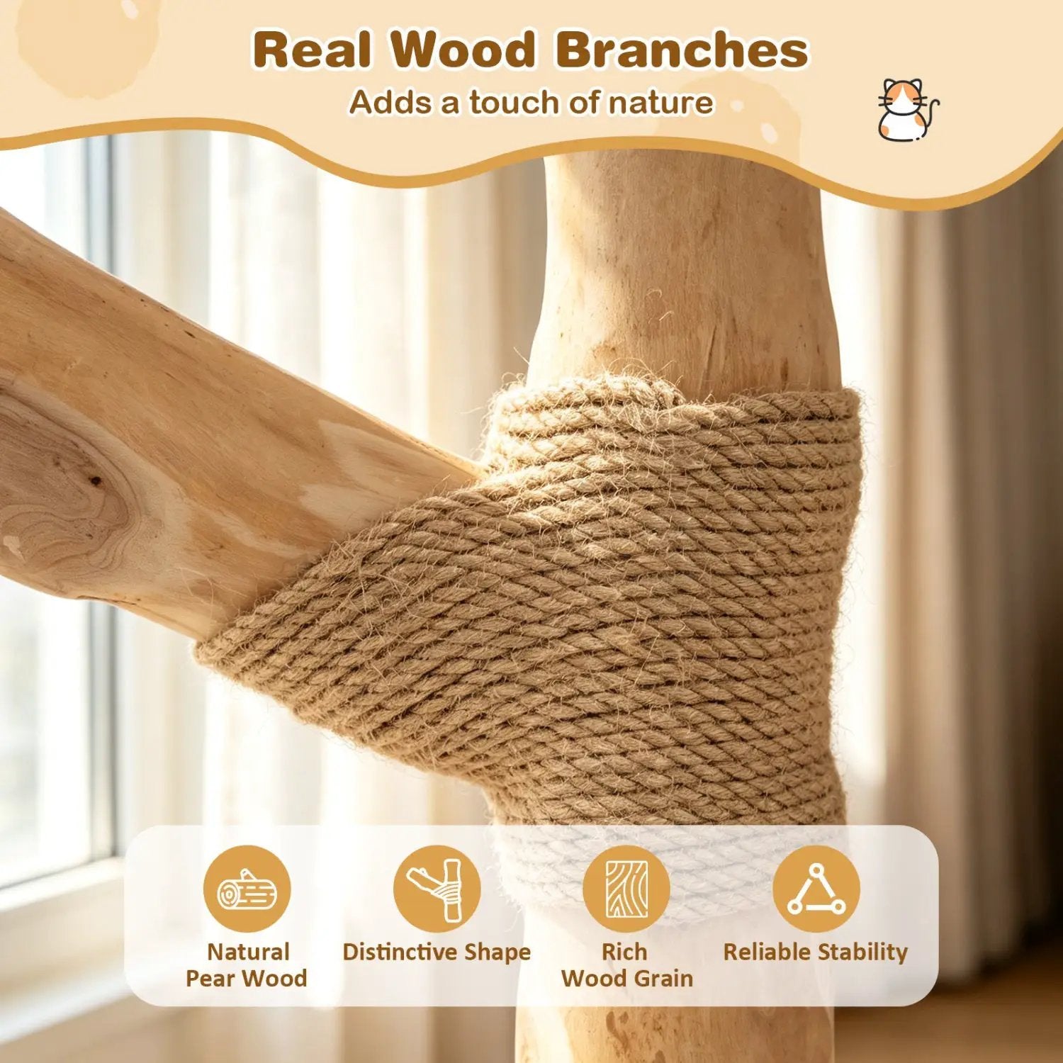41-Inch Cat Tower with Real Wood Branches & Scratching Posts by DirectDeals