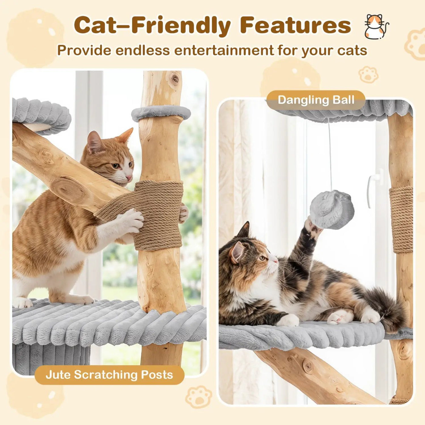41-Inch Cat Tower with Real Wood Branches & Scratching Posts by DirectDeals