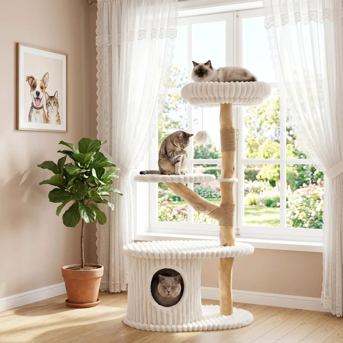 41-Inch Cat Tower with Real Wood Branches & Scratching Posts by DirectDeals