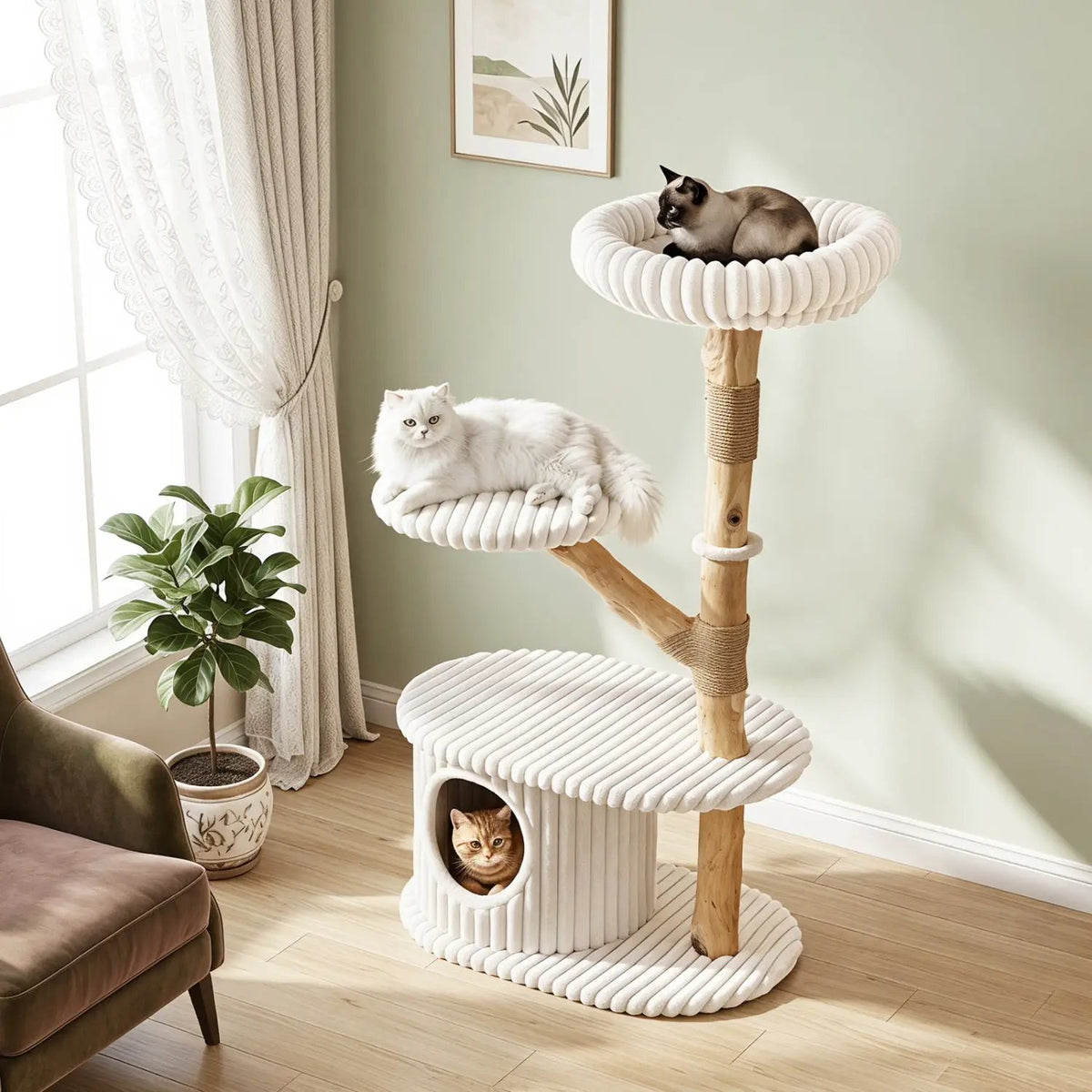 41-Inch Cat Tower with Real Wood Branches & Scratching Posts by DirectDeals