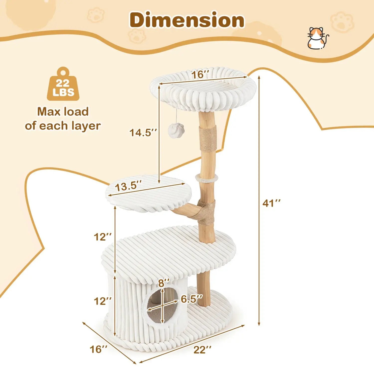 41-Inch Cat Tower with Real Wood Branches & Scratching Posts by DirectDeals