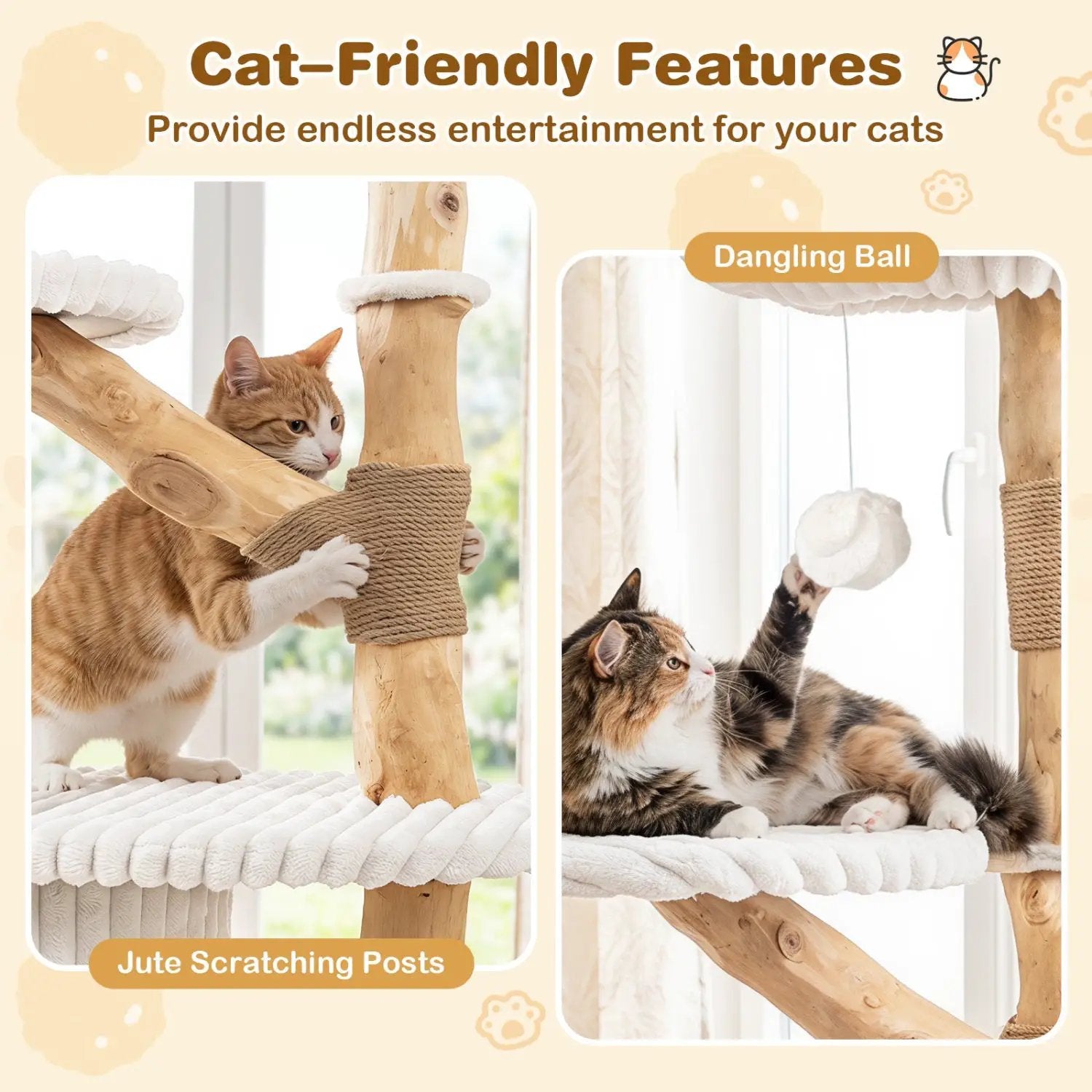 41-Inch Cat Tower with Real Wood Branches & Scratching Posts by DirectDeals