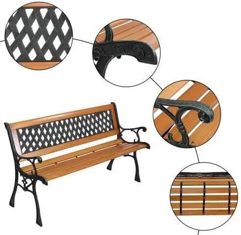 Outvita 49.5in Garden Bench, Deck Hardwood Seat and Metal Armrest Park Bench for Patio Front Porch Path Yard Lawn Poolside (Rhombic) by GreenHaven Gardens