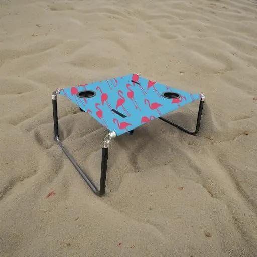 Neso Portable Beach Table with Cup Holders, Cell Phone Pockets, Lightweight for Picnics and Parks (Flamingos) by GreenHaven Gardens