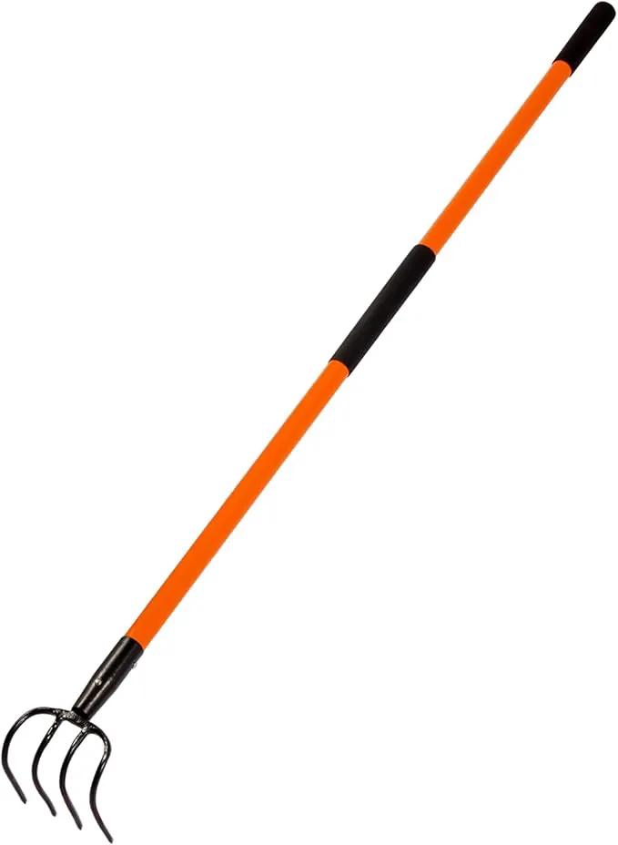 Cultivator for Gardening, 4 Tines Garden Cultivator with Fiberglass Handle, 58 Inches by GreenHaven Gardens